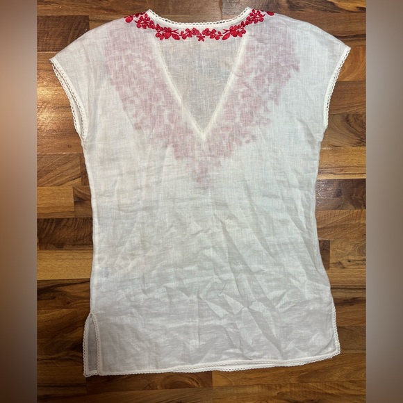 Tory Burch Linen Tunic Top M White Red Embroidered Boho Cover Up - Picture 2 of 7